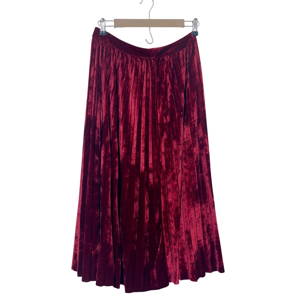 Flying Tomato Skirt M Burgundy Red Pleated Velvet Midi Romanic Goth‎ Festive